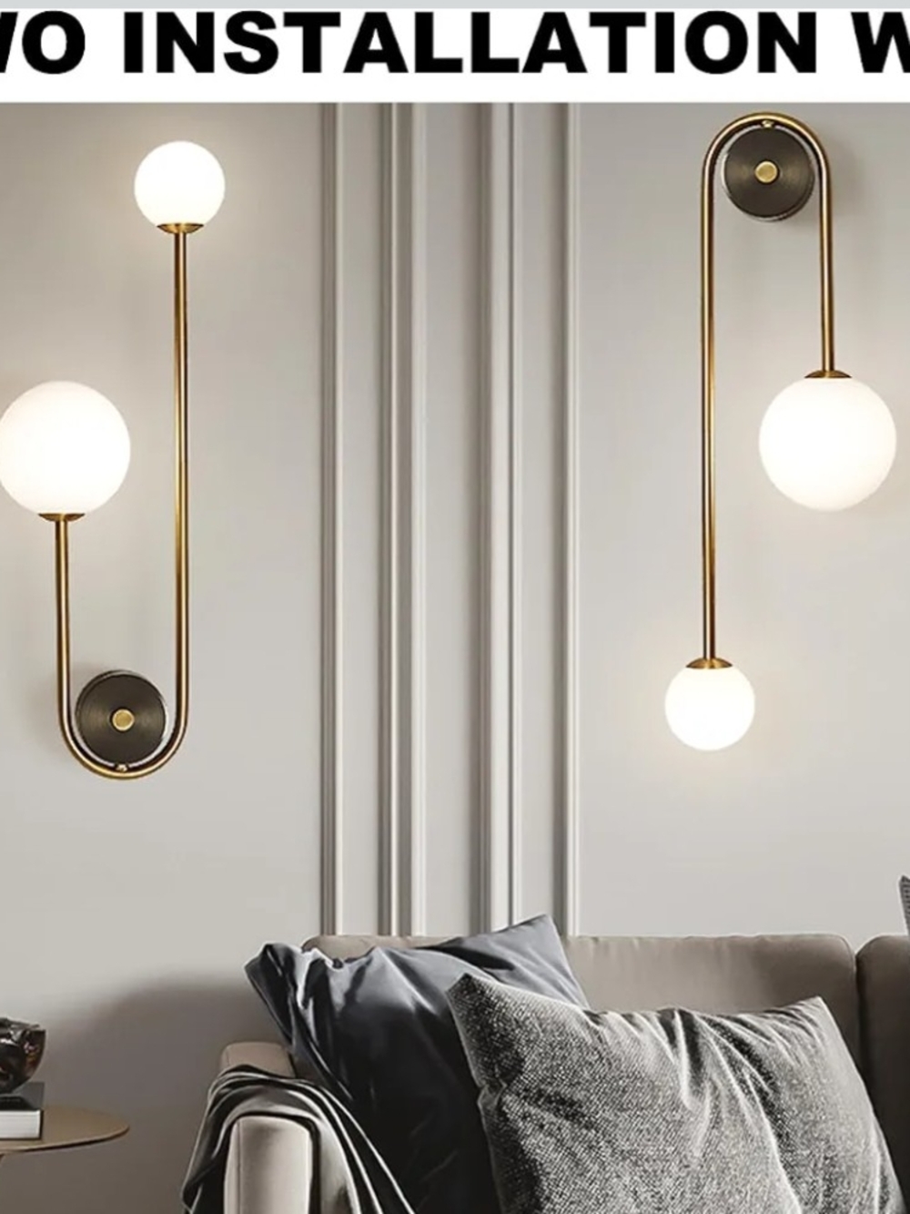 Modern Gold Double Globe Pulley Wall Sconce Light - Picture 5 of 6